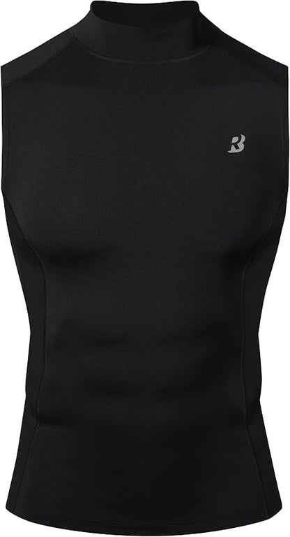 Roadbox Men's Compression Tank Top, Mock Turtleneck Sleeveless Shirt, Fitted Athletic Base Layer for Gym Workout