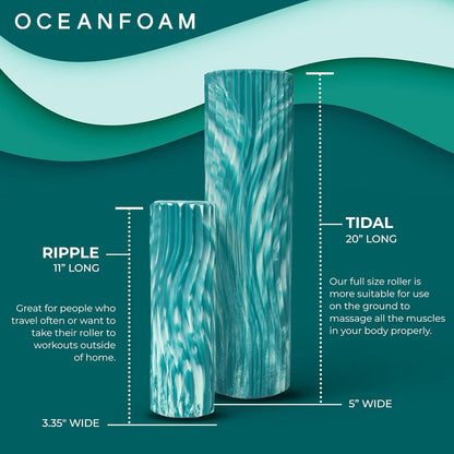 Oceanfoam Tidal Roller - Jade & Seafoam Marbled - Muscle Massage Foam Roller for Back Pain & Stretching - Firm and Ergonomic Wide Wave Textured - Yoga, Athletics, & Wellness - Full Size, 20" x 5"