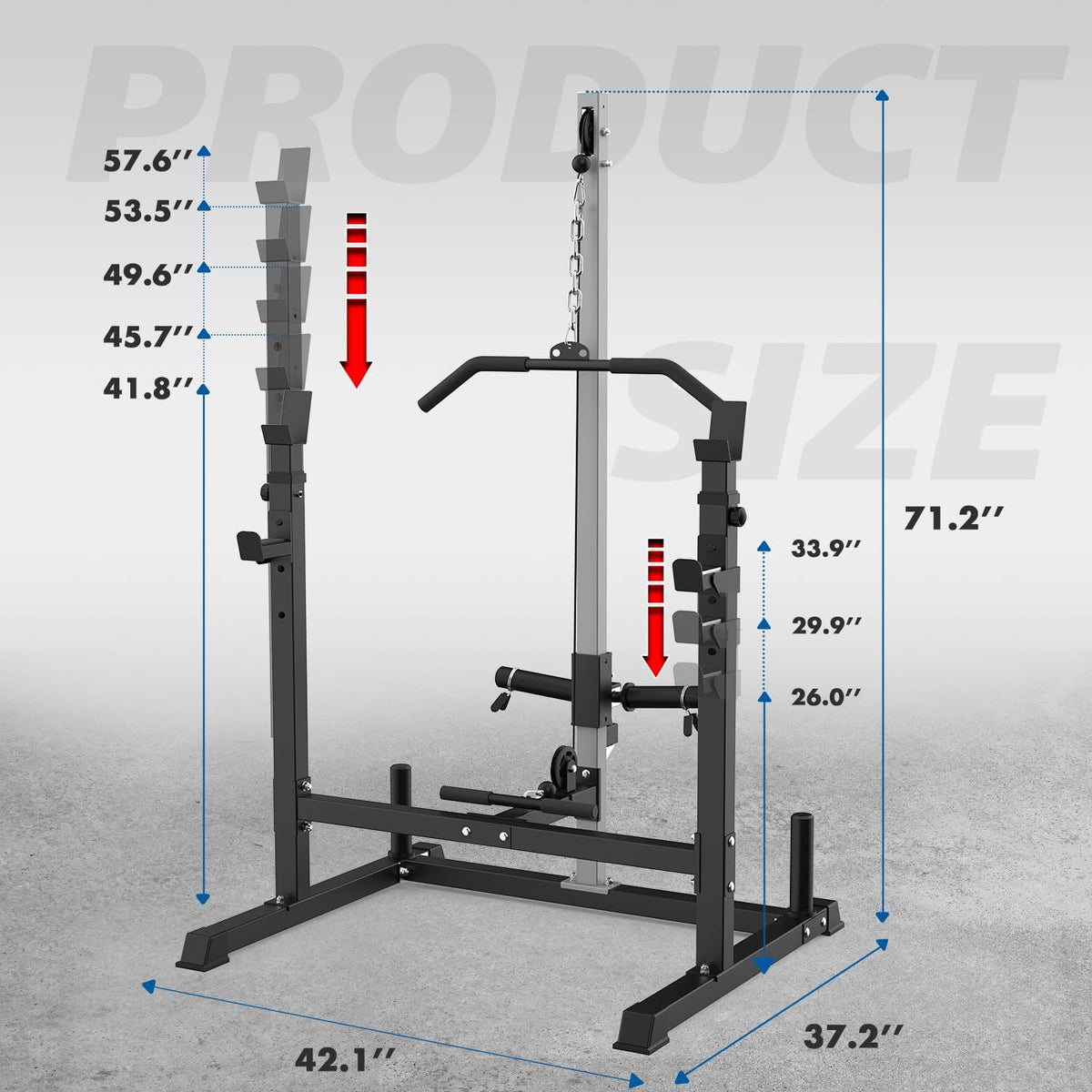 Power Rack with LAT Pulldown Pulley System Adjustable Multi-Functional Squat Rack, Power Cage with J-Hooks Home Gym