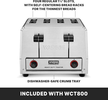 Waring Commercial WCT800 4-Slice Heavy Duty Commercial Pop-Up Toaster, 120V, 2200W5-20 Phase Plug