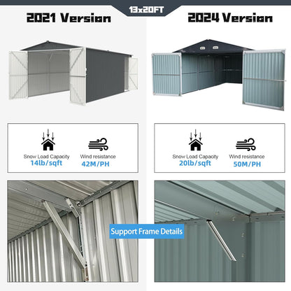 KUIKUI Shed 20x13 FT, Metal Shed Without Floor, Outdoor Storage Shed with Lock for Car, Truck, Lawnmower