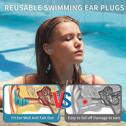 Swimming Ear Plugs for Adults, 6 Pairs Reusable Silicone Waterproof Colorful Swim Earplugs for Swimming Showering Snorkeling Surfing and Water Sports, Water Ear Plugs for Men and Women
