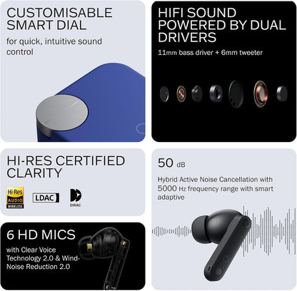 CMF Buds Pro 2 Wireless Earbuds, Hi-Res Audio with LDAC, 50 dB Hybrid Noise Cancelling Earbuds, Ultra Bass Technology, Bluetooth 5.3, 43H Play Time with Charging Case, 6 HD Mics Headphones, Blue