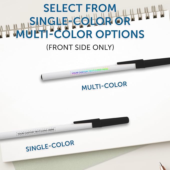 DISCOUNT PROMOS Custom Value Stick Pens Set of 50, Personalized Bulk Pack - Black Ink, Great for Office, School, Business, Tradeshows, Events - Black