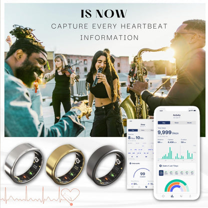 Smart Ring for Women Men Fitness & Sleep Tracker with Heart Rate Blood Oxygen Monitor Cycle Monitoring Step Counter IP68 No Subscription Works with iPhone & Android (Gold, #12-67.2mm/2.65")