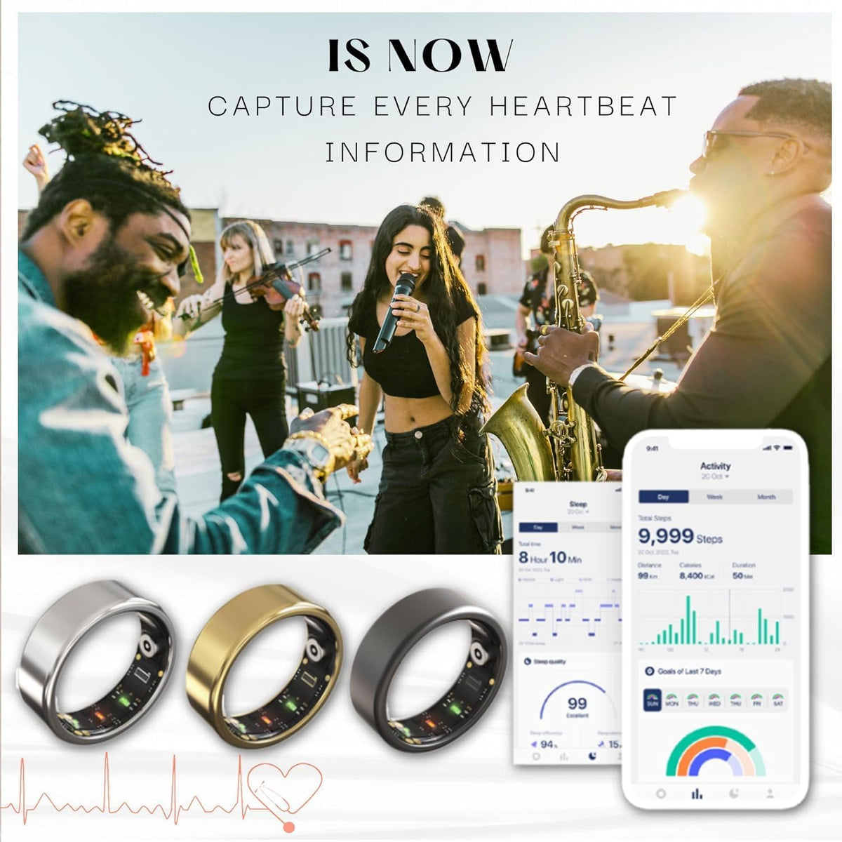 2025 Smart Ring for Women Men, Sleep Tracker Ring, Fitness Smart Ring, Activity Tracker,Sleep Monitor, Stress/Heart Rate/Women's Calories Steps Tracking-No APP Subscription (Black, #13-69.7mm/2.75")