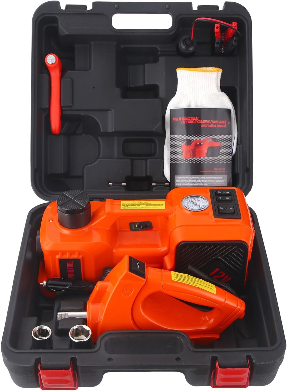 Electric Car Jack Set 5 Ton Hydraulic Jack Car Lift Floor Jack with Integrated Tire Pump and Impact Wrench for Sedans SUV MPV Sedan Truck Change Tires Garage Repair