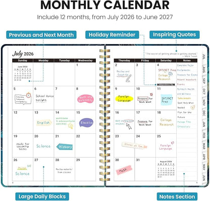 Planner 2026-2027, Academic Year Monthly & Weekly Planner Caledndar, July 2026 - June 2027, Hardcover Large Planning Agenda Book with Tabs for School Office Supplies, 8.5" x 11" - Coastal Contours