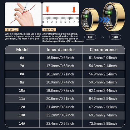 Health Tracker Ring, Smart Health Ring for Women Men with Heart Rate, Blood Oxygen, Sleep Monitor, Steps,Calories, No Subscription Fee, IP68 Waterproof Smart Ring for iPhone & Android (Gold, 6#)