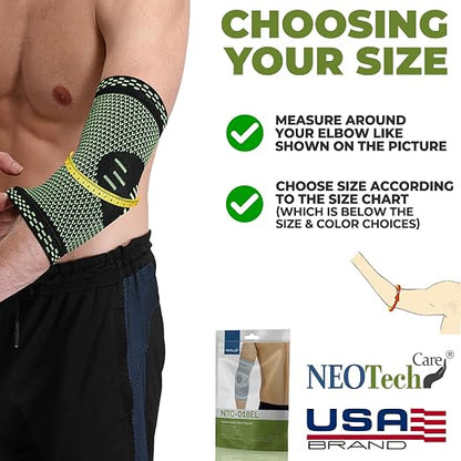 NeoTech Care Elbow Support Brace - Breathable - Men, Women, Right or Left (Green Color, Size S, 1 Unit)