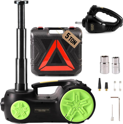 Electric Car Jack Set 5 in 1 Floor Jack Hydraulic Jack Kit 5 Ton Truck Tire Jack Lift with Integrated Tire Pump and Impact Wrench for SUV Truck Sedan Vehicle Roadside Emergency Tire Change