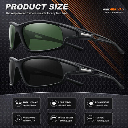 Polarized Sports Sunglasses for Men 100% UV Protection Wrap Around Unbreakable Sun Glasses for Fishing Driving