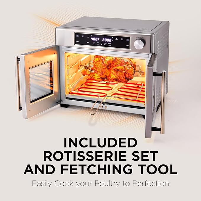 Ivation Dual Zone Air Fryer French Door Oven - 32 Quatity Convection Toaster Combo, 10-in-1 Multifunction Up to 450° - 1800W - Temperature Control, Timer - Stainless Steel - Dehydrate, Bake, Roast