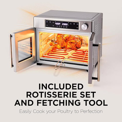 Ivation Dual Zone Air Fryer French Door Oven - 32 Quatity Convection Toaster Combo, 10-in-1 Multifunction Up to 450° - 1800W - Temperature Control, Timer - Stainless Steel - Dehydrate, Bake, Roast