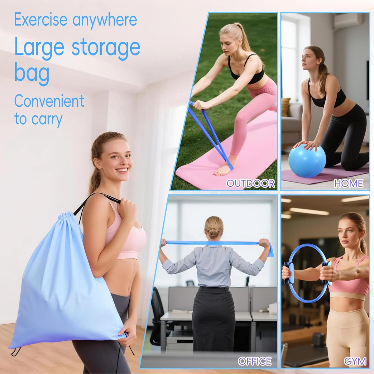 KABCON Pilates Equipment Essentials Set for Women at Home with Complete User Guide,13” Pilates Ring,9.8” Exercise Ball,Elastic Bands,Yoga Socks,Yoga Strap,13-Pcs Starter Workout Set