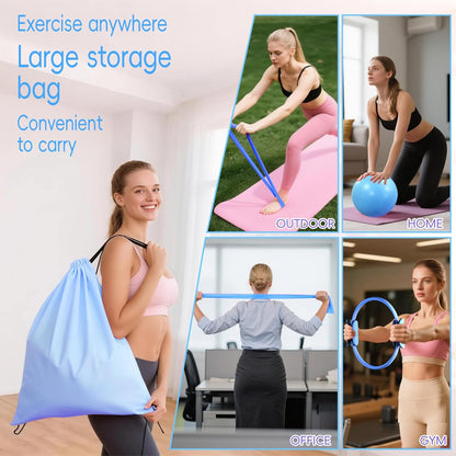 KABCON Pilates Equipment Essentials Set for Women at Home with Complete User Guide,13” Pilates Ring,9.8” Exercise Ball,Elastic Bands,Yoga Socks,Yoga Strap,13-Pcs Starter Workout Set