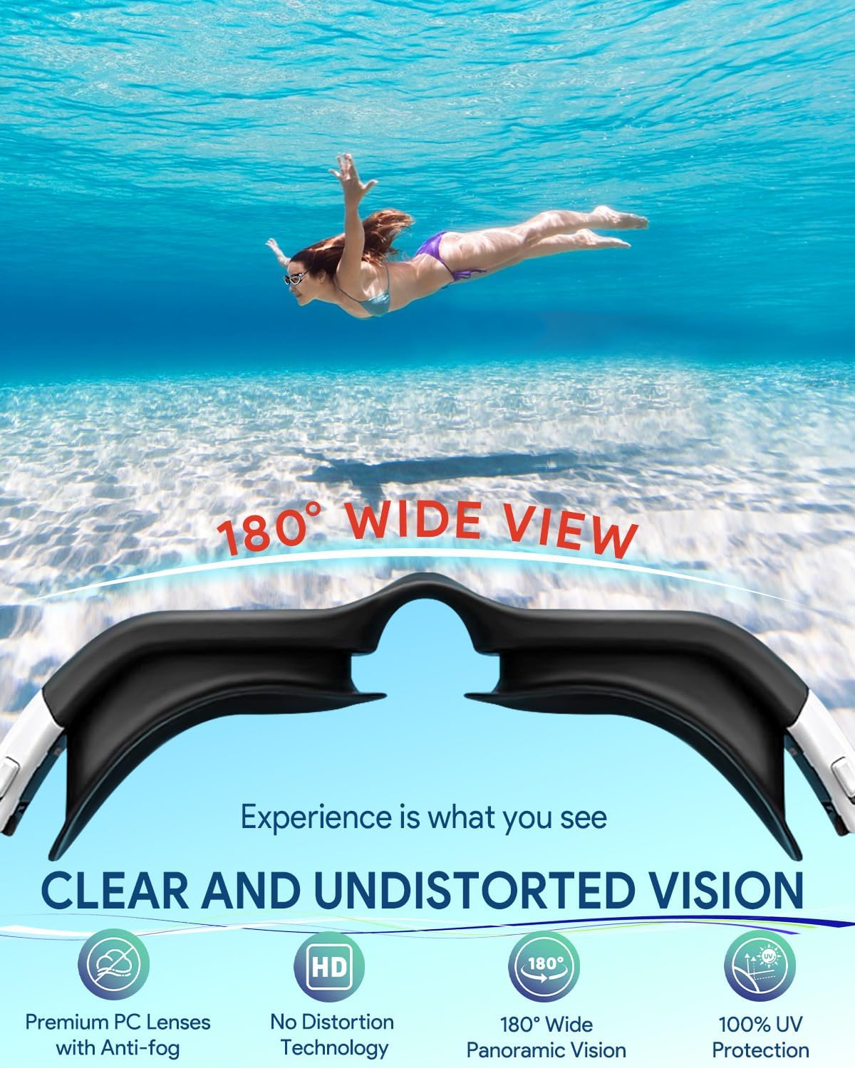 Swim Goggles, Polarized Adult Swimming Goggles Bungee Strap No Hair Pulling Anti-fog Pool Goggles for Men Women