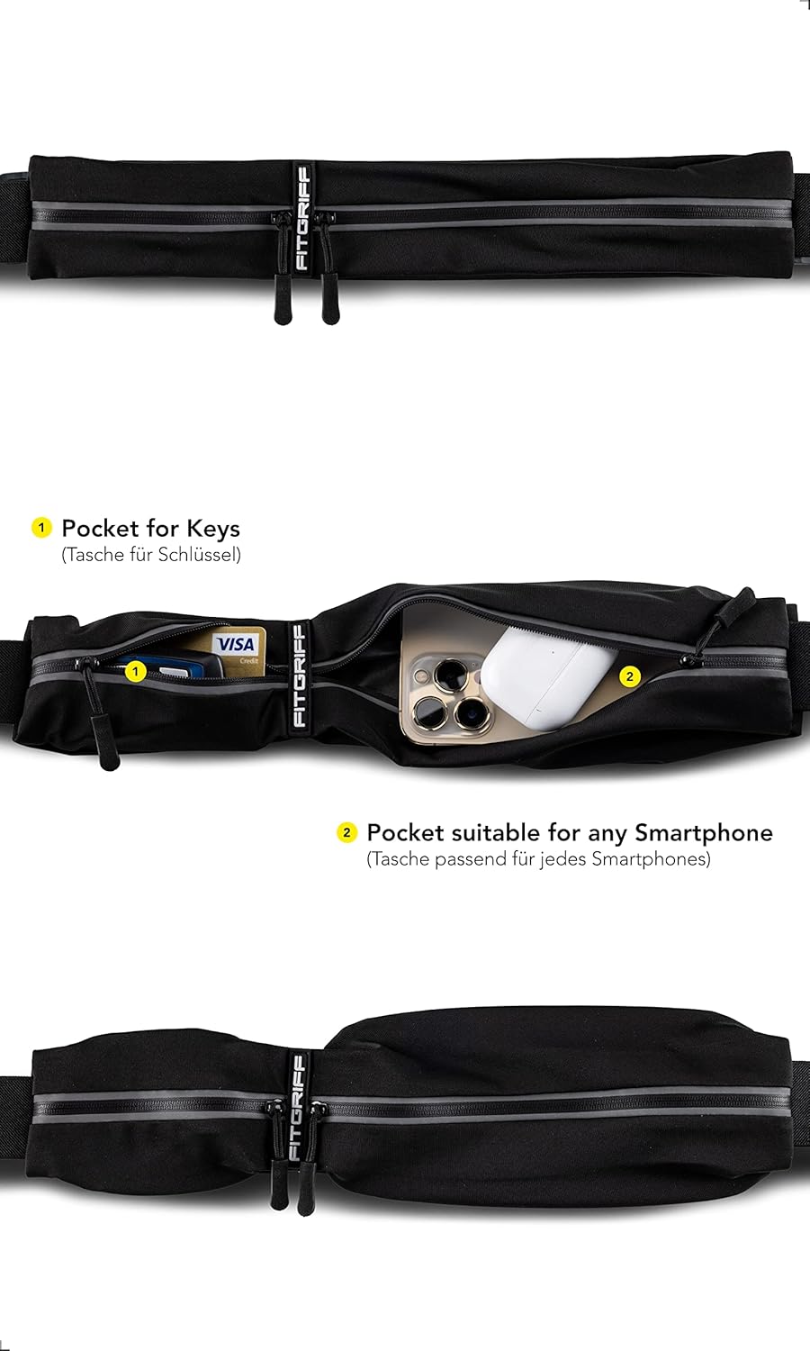 Fitgriff® Running Belt for Men & Women - Secure Jogging Pouch for Phone, Keys & Essentials - For All Cell Phones