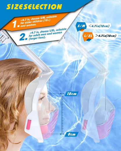 QingSong Full Face Snorkel Mask for Adults, Snorkeling Gear with Camera Mount, 180 Degree Panoramic View Snorkel Set Anti-Fog Anti-Leak