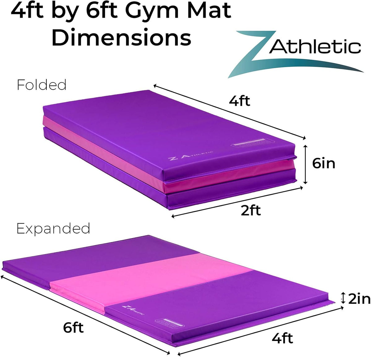 Z Athletic Folding Mat for Gymnastics, Tumbling, Cheerleading, and More, 4 Ft x 6 Ft x 2 In