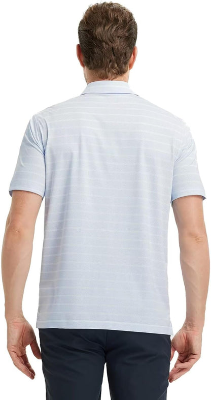 M MAELREG Golf Shirts for Men Short Sleeve Dry Fit Casual Striped Performance Moisture Wicking Collared Mens Polo Shirts