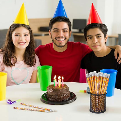 Tenceur 100 Pcs Feliz Cumpleanos Pencils Spanish Happy Birthday Pencils with Top Erasers Writing Materials Gifts for Birthday Party Supplies Reward Favors