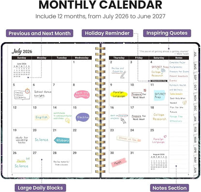 Planner 2026-2027, Academic Year Monthly & Weekly Planner Caledndar, July 2026 - June 2027, Hardcover Large Planning Agenda Book with Tabs for School Office Supplies, 8.5" x 11" - Enchanted Fungi
