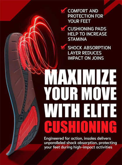 Flex Fit Sport Insoles - Medium Arch Support Inserts - Running Insoles for Sneackers - Shoe Inserts for Men and Women (Red, XS)