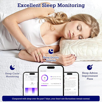 Smart Ring Health Tracker, Sleep Tracker Ring with Heart Rate, Waterproof Fitness Ring for Activity Monitoring/Steps/Distance/Calories,Air Gestures,Up to 7-Day Battery,for iOS Android (Light Gold,#12)
