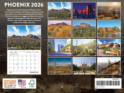 Phoenix Calendar 2026 Wall 12 Month Monthly AZ Scenic Souvenirs Arizonan Themed Gifts | American Made In The USA