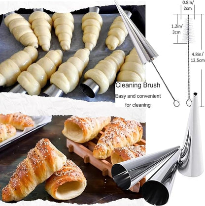 33 Pack Cannoli Forms Tube Set, 10 Cannoli Forms, 10 Large Hones Form Mould 10 Small Croissant Moulds, Brush, Reusable Icing Bag and Long Frosting Tip for Puff Pastry
