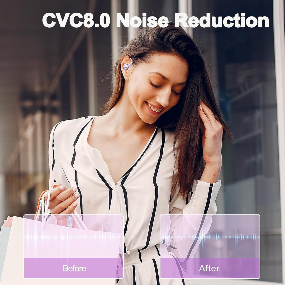 Wireless Earbuds Bluetooth 5.3 Headphones Sports, 48Hrs Playtime Bluetooth Earbuds with CVC 8.0 Mic, Stereo Bass Over Ear Bud with Earhooks, LED Display, IP7 Waterproof Earphon for Running Purple