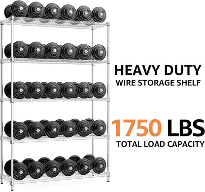MZG 1750 lbs 5 Tier Storage Rack Metal Wire Shelving Unit, Storage Standing Household Shelf Organizer for Kitchen Pantry Closet Garage Basement Utility Room, Chrome 15.8" D x 45.3" W x 70.4" H