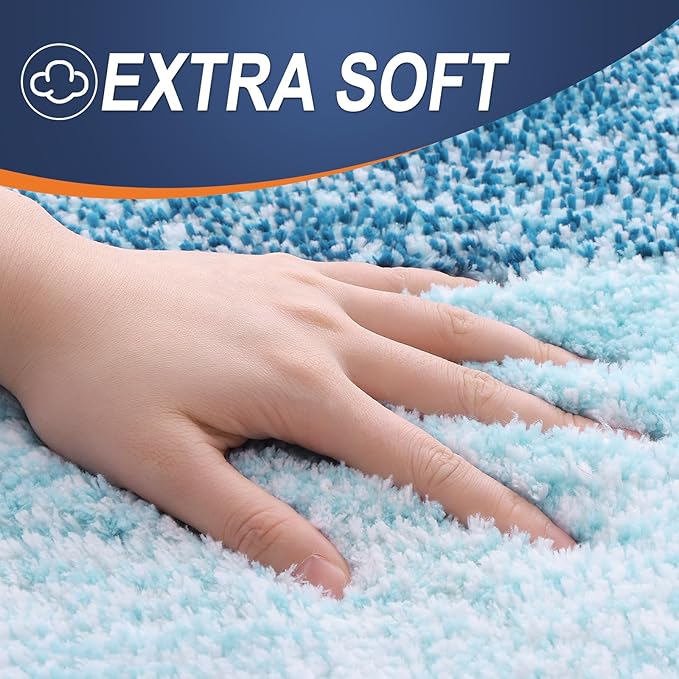OLANLY Luxury Toilet Rugs U-Shaped 24x20, Extra Soft and Absorbent Microfiber Bathroom Rugs, Non-Slip Plush Shaggy Bath Mat, Machine Wash Dry, Contour Bathroom Mats for Toilet Base, Peacock Blue