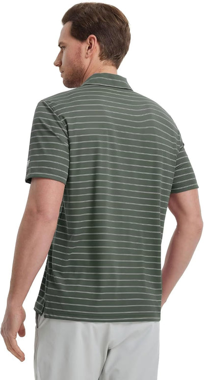 M MAELREG Mens Striped Golf Shirts Short Sleeve Silk-Like Touch Water-Resistant Breathable Soft Collared Polo Shirts for Men