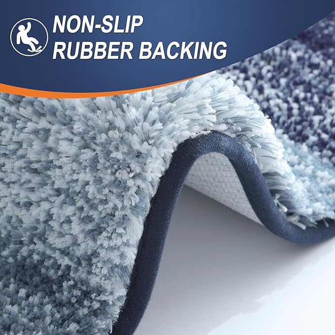 OLANLY Bathroom Runner Rugs Mat 59x20, Extra Soft Absorbent Microfiber Bath Rugs, Rubber Backing, Quick Dry, Washable Long Bath Mats for Bathroom, Tub and Shower, Home Decor Accessories, Airy Blue