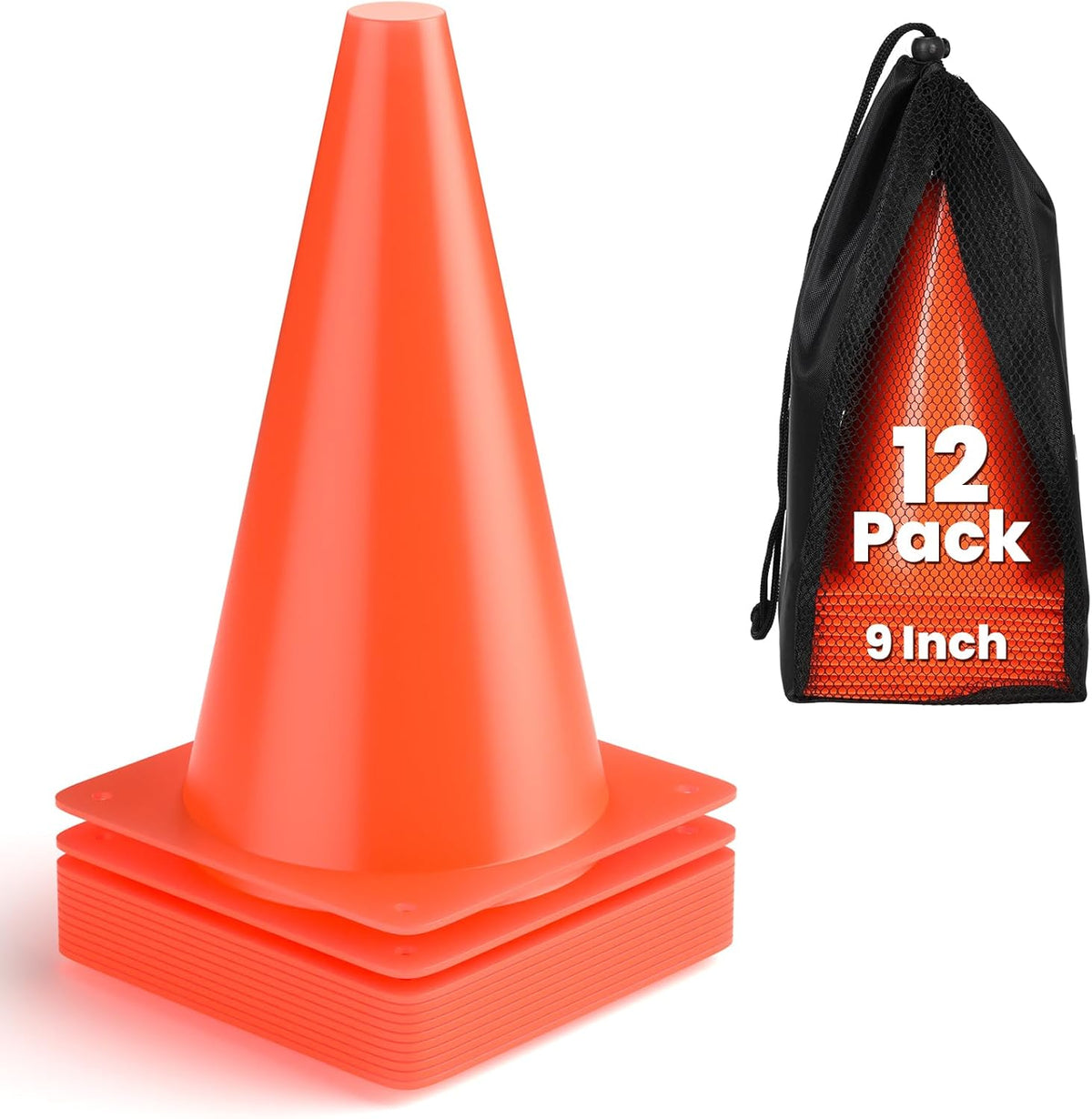 GHB Soccer Cones 7" 9" of 12 24 Pack Disc Soccer Sport Cones Training Field Marker Agility Cones for Basketball, Coaching, Practice Equipment Includes Drills Guide