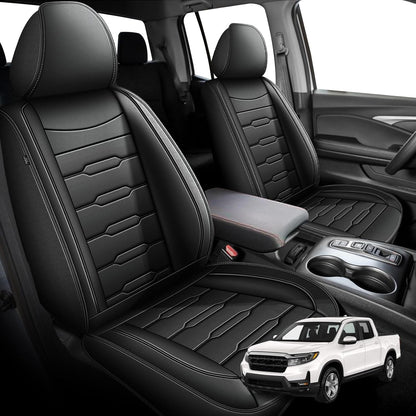 Seat Covers Fit for Honda Ridgeline 2006-2024 2025: Crew Cab 5 Seats Car Seat Covers Faux Leather Truck Pickup Seat Cushion Protector - Front Seats Without Armrests(Full Set, Blackline)