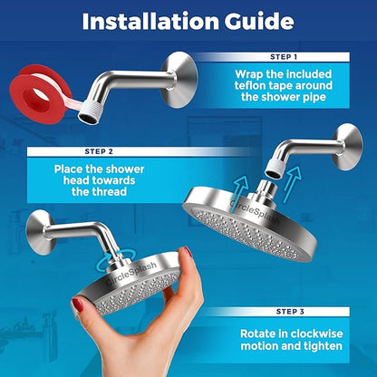High Pressure Shower Head - Anti-Clogging Silicone Nozzles - 2.5 GPM Removable Restrictor - Easy to Clean Adjustable Replacement - easy to install with Plumbers Tape - 6 inch - Classic Chrome Finish