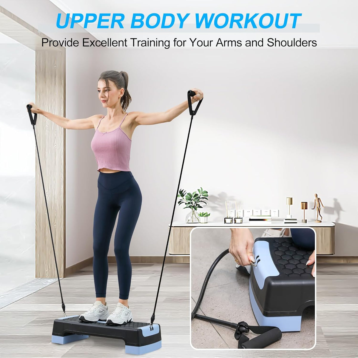 4-in-1 Adjustable Aerobic Step Platform (4"/6") - Workout Stepper with Resistance Bands, Non-Slip Balance Board - Home Gym Equipment for Step Training, Cardio, Pilates & Physical Therapy