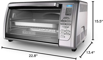 Black+Decker Countertop Convection Toaster Oven, 8 One-touch Cooking Functions, Stainless Steel