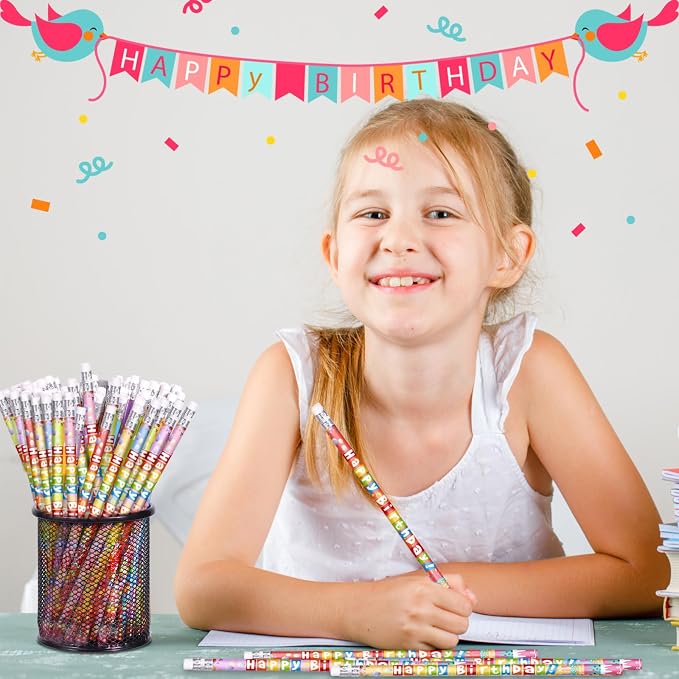 120 Pcs Happy Birthday Pencils Colorful Birthday Pencil for Students Teacher Wooden Pencils with Erasers Birthday Party Supplies, 6 Style(120)