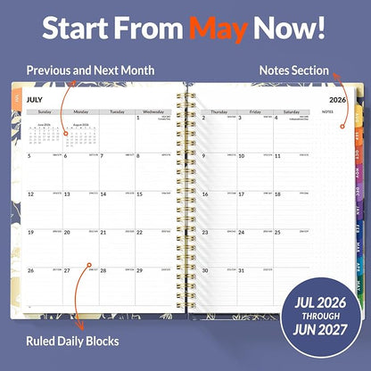 SUNEE 2026-2027 Appointment Book, Quarter-Hourly, Weekly & Monthly - from July 2026 to June 2027, 6.4"x8.3" Academic Planner, Flexible Cover, Note Pages, Bookmark, Spiral Binding, Vintage