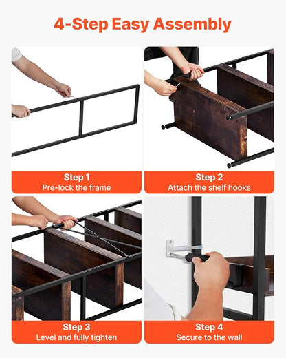 VEVOR Industrial Bookshelf, 6-Tier, Vintage Ladder Shelf Bookshelves and Bookcases, with Metal Frame, Book Organizer with Open Shelves, for Living Room, Bedroom, Kitchen, Home Office, Rustics Brown