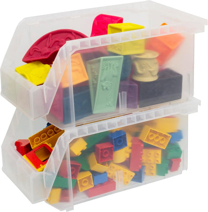 Plastic Containers for Organizing and Storage Bins for Closet, Kitchen, Office, Garage or Pantry Organization, Stackable Bins, Large (14.8" x 8" x 7"), 6-Pack, Clear
