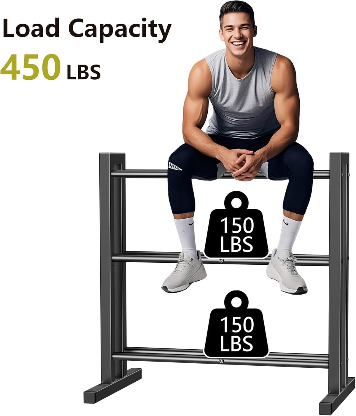 31Inch Dumbbell Rack Only - 450LB Capacity Weight Rack, 3-Tier Heavy Duty Dumbbell Stand Kettlebell Rack For Dumbbells, Kettlebells, Home Gym.