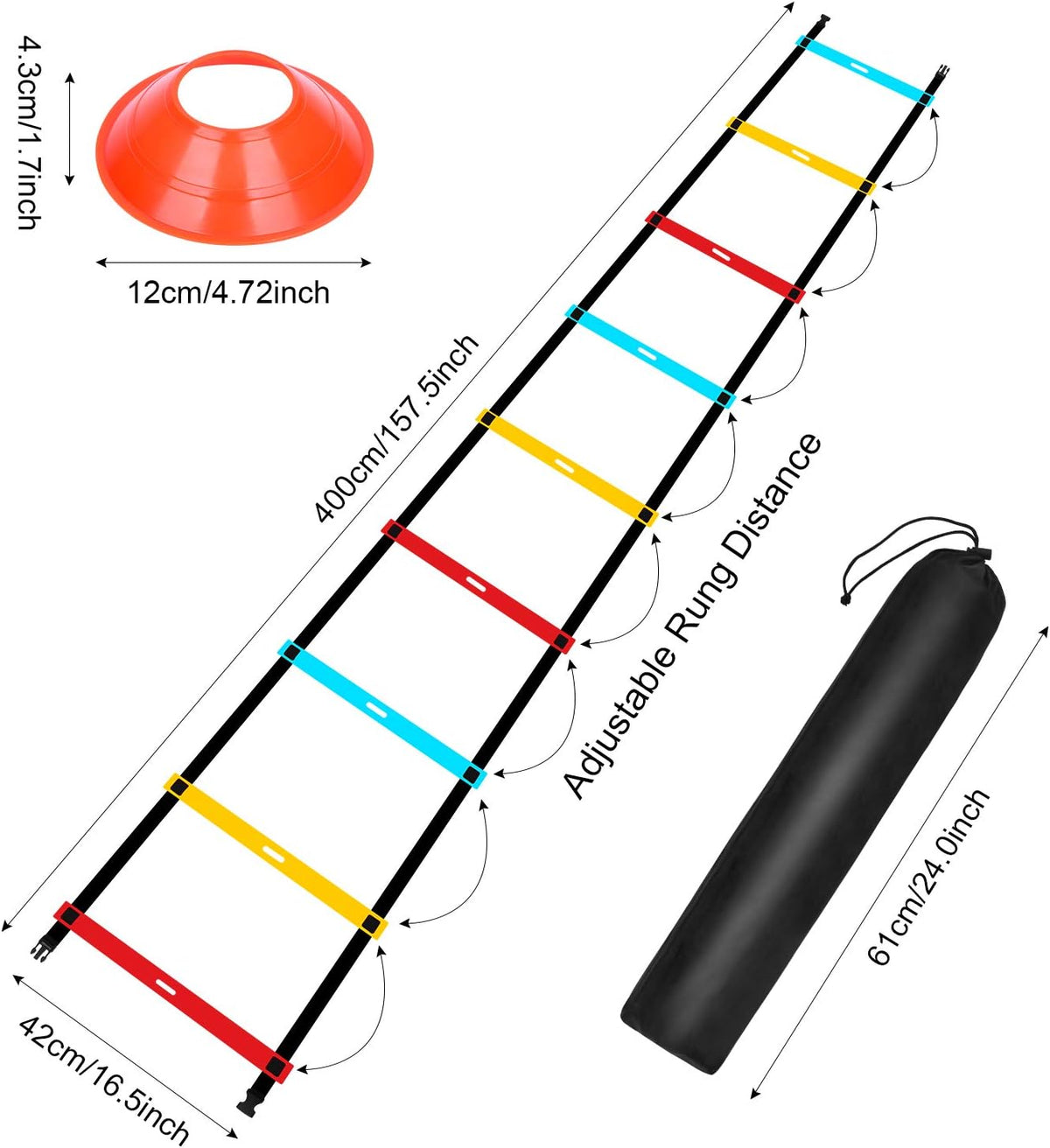 Agility Ladder Speed Training Equipment, 9 Rung 13FT Sports Agility Ladders Set Workout Ladder with 10 Disc Cones for Soccer, Speed, Football Fitness Feet Training