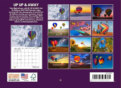 Up Up And Away Hot Air Balloon Calendar 2027 Monthly Wall Calender 12 Month | American Made In The USA