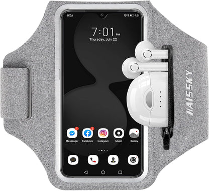 Running Armband with Earphone Bag Cell Phone Armband for iPhone 16 15 Pro 14 Plus 13 11 XR XS, Galaxy S24/S10 Water Resistant Sports Phone Holder Case & Zipper Slot Car Key Holder for 6.7 inch Phone