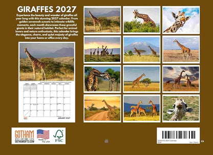 Giraffe Calendar 2027 Monthly Wall Calender 12 Month